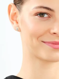 Kolczyki z żółtego złota z diamentami i topazami London Blue - sowy - próba 375