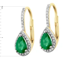 Kolczyki z żółtego złota z diamentami i szmaragdami - próba 585