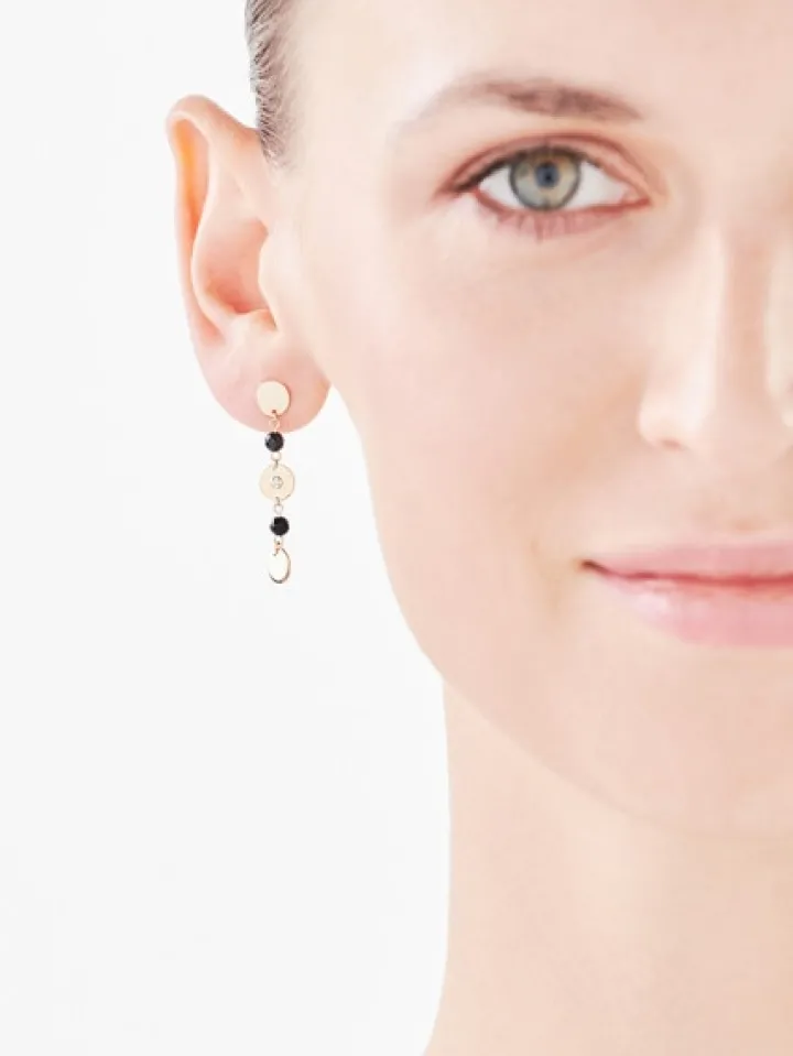 Kolczyki z żółtego złota z diamentami i agatami - koła - próba 585