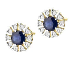 Kolczyki z żółtego złota z diamentami i szafirami - próba 585