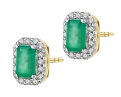 Kolczyki z żółtego złota z diamentami i szmaragdami - próba 585
