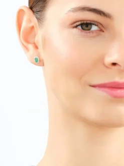 Kolczyki z żółtego złota z diamentami i szmaragdami - próba 585