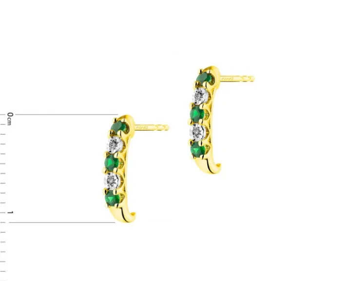 Kolczyki z żółtego złota z diamentami i szmaragdami - próba 375