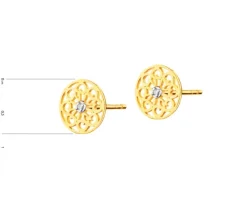 Kolczyki z żółtego złota z diamentami - rozety - 0,01 ct - próba 375