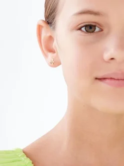 Kolczyki z żółtego złota z diamentami - kokardki - 0,01 ct - próba 375