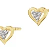 Kolczyki z żółtego złota z diamentami - serca - 0,03 ct - próba 585