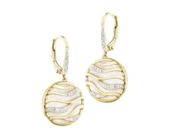 Kolczyki z żółtego złota z diamentami i masą perłową - próba 585