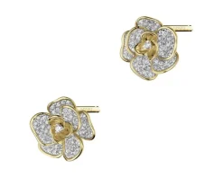 Kolczyki z żółtego złota z diamentami - kwiat - 0,39 ct - próba 585