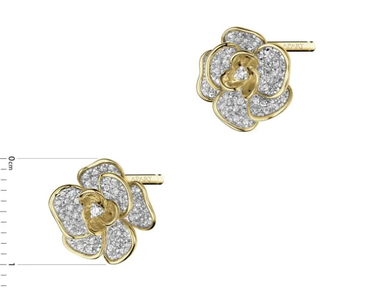Kolczyki z żółtego złota z diamentami - kwiat - 0,39 ct - próba 585