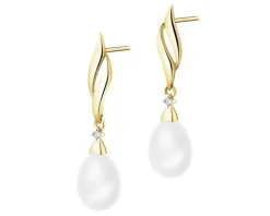 Kolczyki z żółtego złota z diamentami i perłami - próba 585