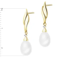 Kolczyki z żółtego złota z diamentami i perłami - próba 585