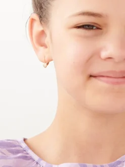 Kolczyki z żółtego złota z diamentami - serca - 0,01 ct - próba 585