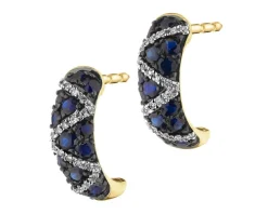 Kolczyki z żółtego złota z diamentami i szafirami - próba 585