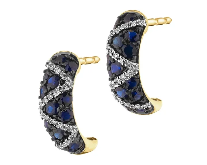 Kolczyki z żółtego złota z diamentami i szafirami - próba 585