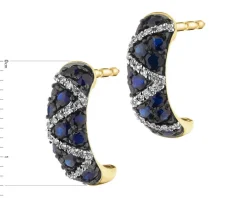 Kolczyki z żółtego złota z diamentami i szafirami - próba 585