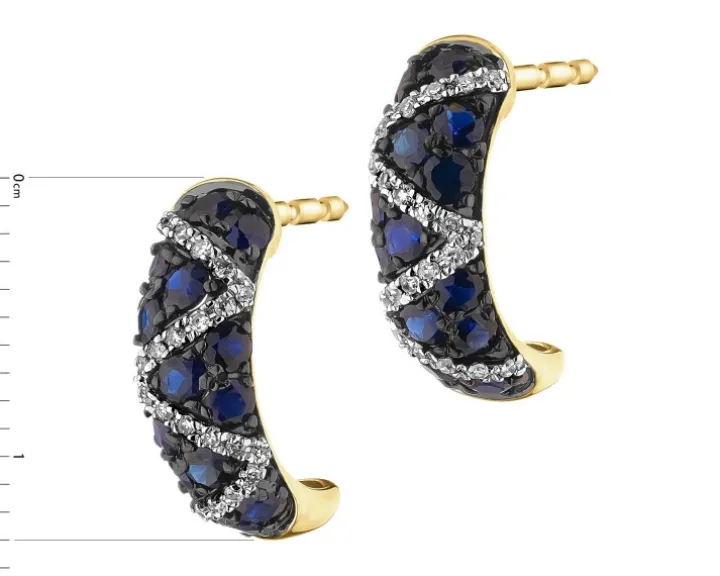 Kolczyki z żółtego złota z diamentami i szafirami - próba 585