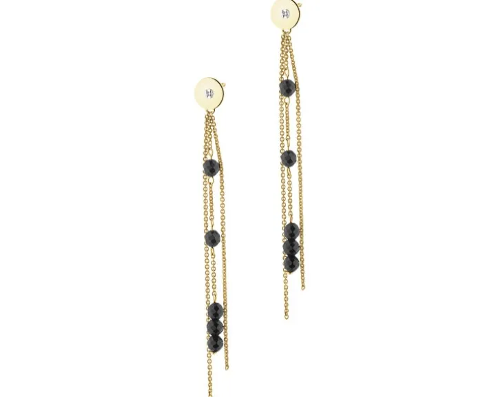 Kolczyki z żółtego złota z diamentami i agatami - kulki - próba 375