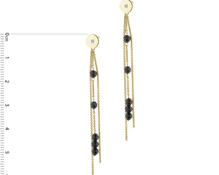 Kolczyki z żółtego złota z diamentami i agatami - kulki - próba 375