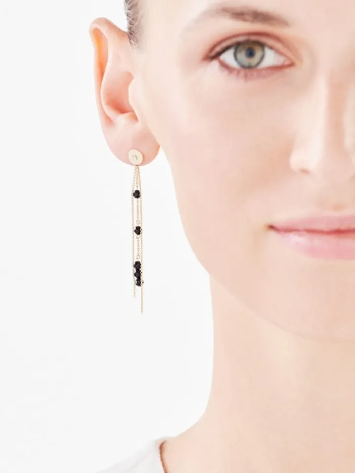 Kolczyki z żółtego złota z diamentami i agatami - kulki - próba 375