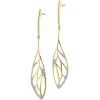 Kolczyki z żółtego złota z diamentami - liście - 0,12 ct - próba 585