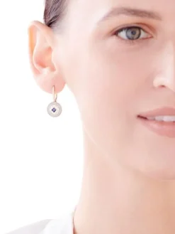 Kolczyki z żółtego złota z diamentami i szafirami - rozety - próba 585