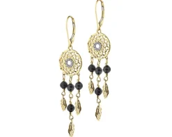 Kolczyki z żółtego złota z diamentami i agatami - łapacze snów - próba 375