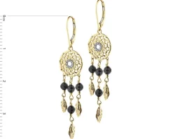 Kolczyki z żółtego złota z diamentami i agatami - łapacze snów - próba 375