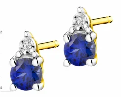 Kolczyki z żółtego złota z diamentami i szafirami syntetycznymi - próba 375