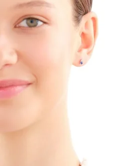 Kolczyki z żółtego złota z diamentami i szafirami syntetycznymi - próba 375