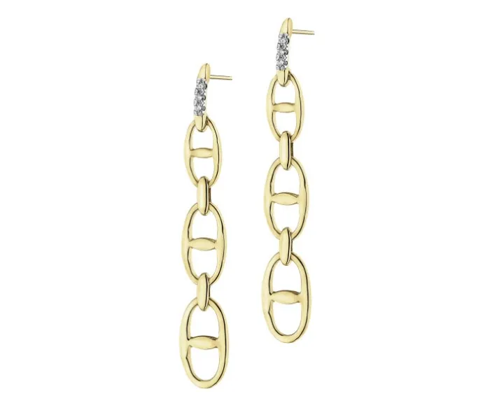 Kolczyki z żółtego złota z diamentami - 0,02 ct - próba 375