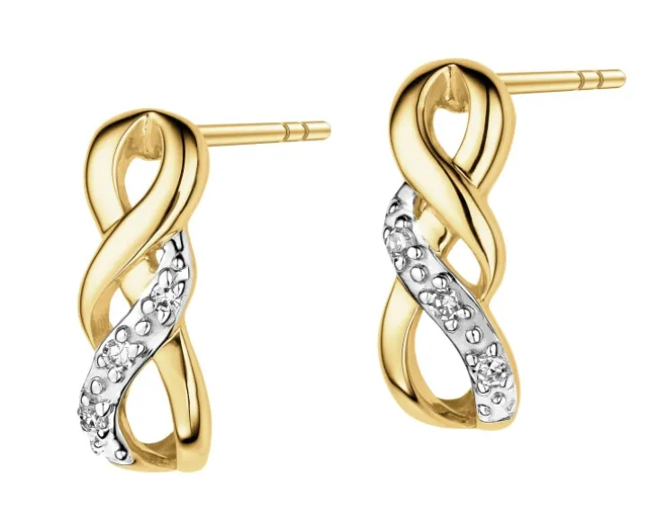 Kolczyki z żółtego złota z diamentami - 0,02 ct - próba 375