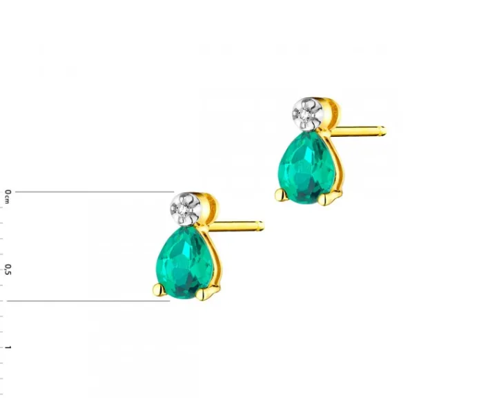 Kolczyki z żółtego złota z diamentami i szmaragdami syntetycznymi - próba 375