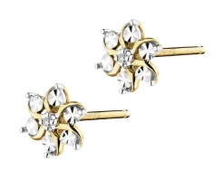 Kolczyki z żółtego złota z diamentami - kwiaty - 0,006 ct - próba 375