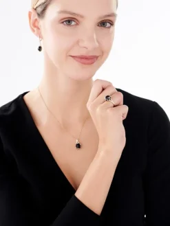 Kolczyki z żółtego złota z diamentami i onyksami - próba 585