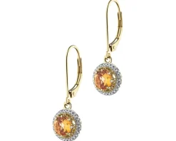 Kolczyki z żółtego złota z diamentami i cytrynami - próba 585