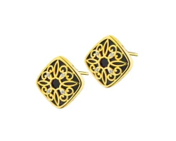 Kolczyki z żółtego złota z diamentami i onyksami - próba 375