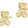 Kolczyki z żółtego złota z diamentami - misie - 0,004 ct - próba 585