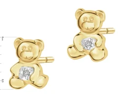 Kolczyki z żółtego złota z diamentami - misie - 0,004 ct - próba 585