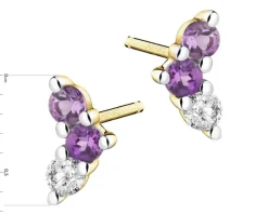 Kolczyki z żółtego złota z diamentami i ametystami - próba 375