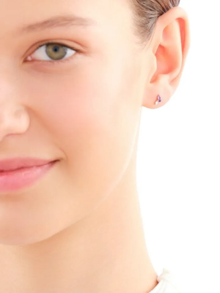 Kolczyki z żółtego złota z diamentami i ametystami - próba 375