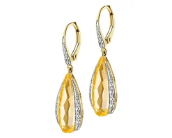 Kolczyki z żółtego złota z diamentami i cytrynami - próba 585