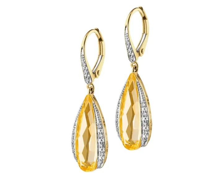 Kolczyki z żółtego złota z diamentami i cytrynami - próba 585