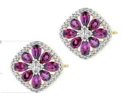 Kolczyki z żółtego złota z diamentami i rodolitami - próba 585