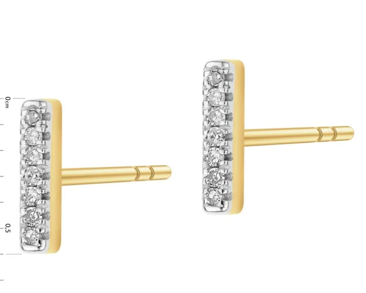 Kolczyki z żółtego złota z diamentami - 0,02 ct - próba 375