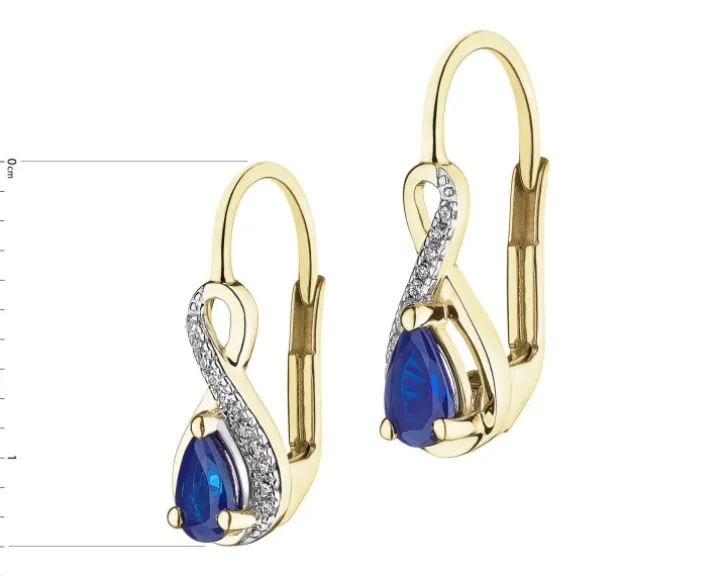 Kolczyki z żółtego złota z diamentami i szafirami - próba 585