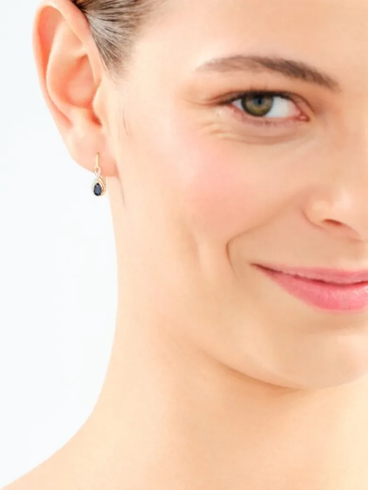 Kolczyki z żółtego złota z diamentami i szafirami - próba 585