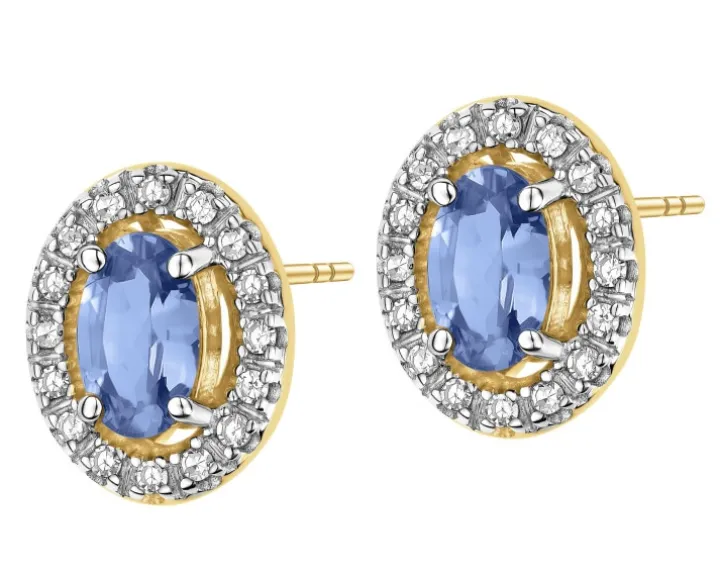 Kolczyki z żółtego złota z diamentami i tanzanitami - próba 585