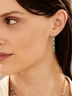 Kolczyki z żółtego złota z diamentami i szmaragdami - próba 585