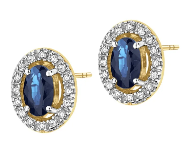 Kolczyki z żółtego złota z diamentami i szafirami - próba 585