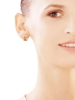 Kolczyki z żółtego złota z diamentami i cytrynami - próba 585